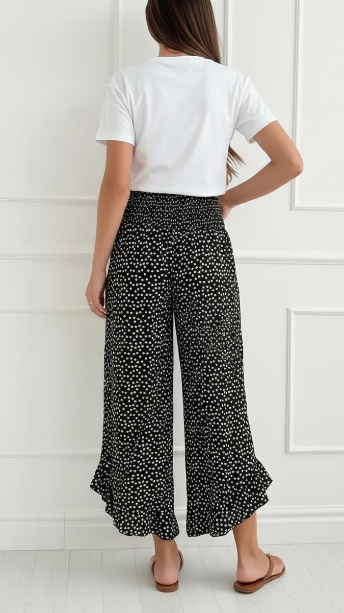 Black and White Elastic Waistband Pants