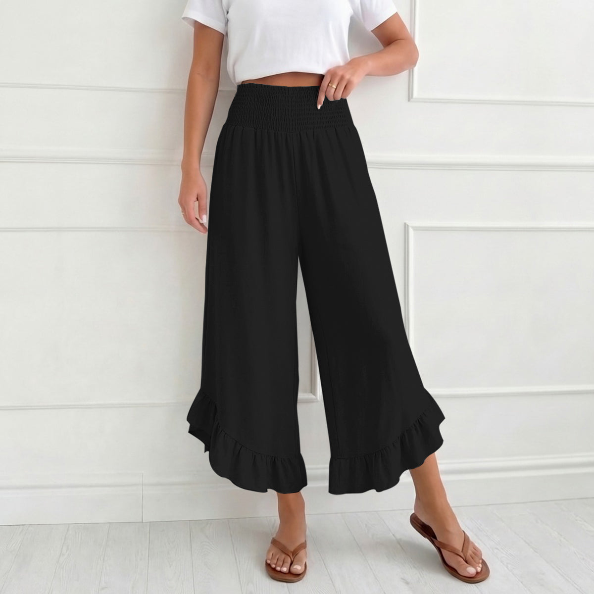 Black and White Elastic Waistband Pants